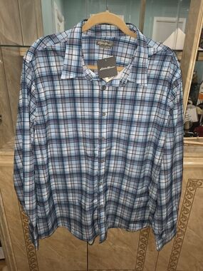 Eddie Bauer Men’s Blue Plaid Button-Down Shirt